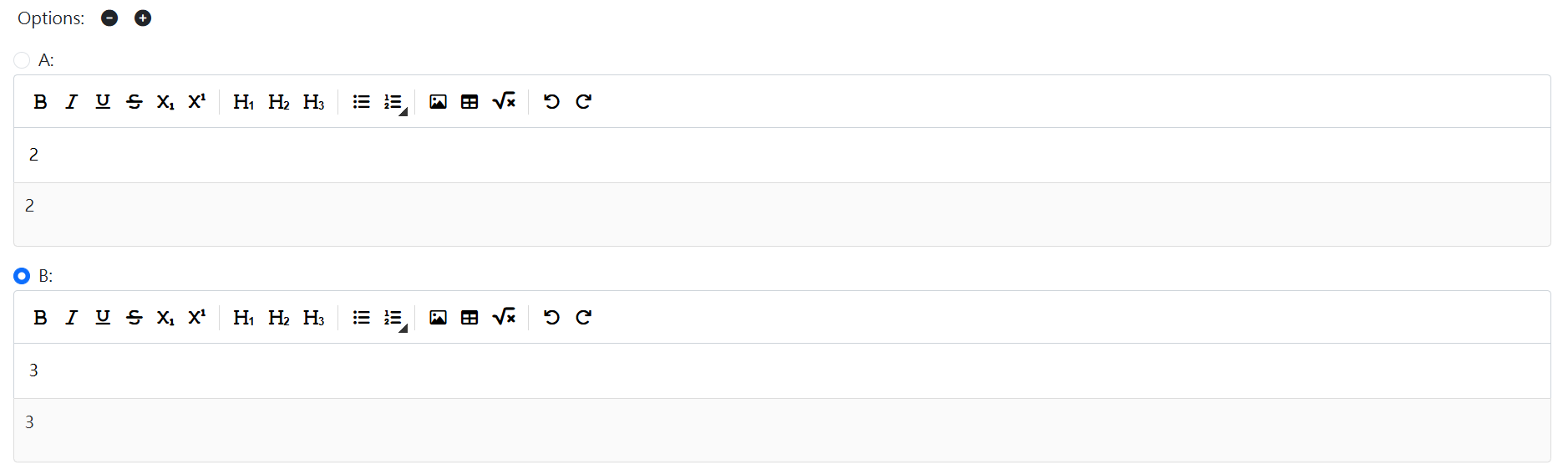 Set options for the question